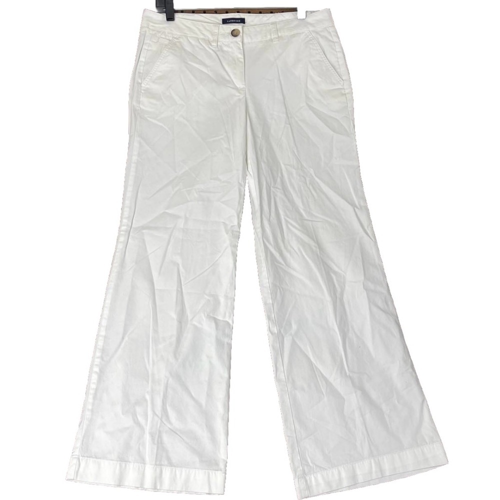 Lands' End Womens Sz 10 Fit 1 Off White Flat Front Dress Pants 33/28 Mid-Rise